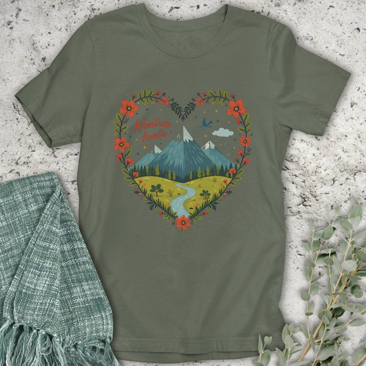 Stepping Green T-Shirt Mountain Peaks Adventure Awaits T-Shirt