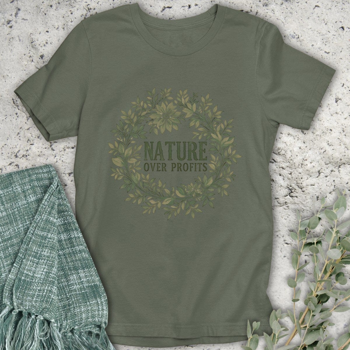 Stepping Green T-Shirt Nature Over Profits Wreath T-Shirt