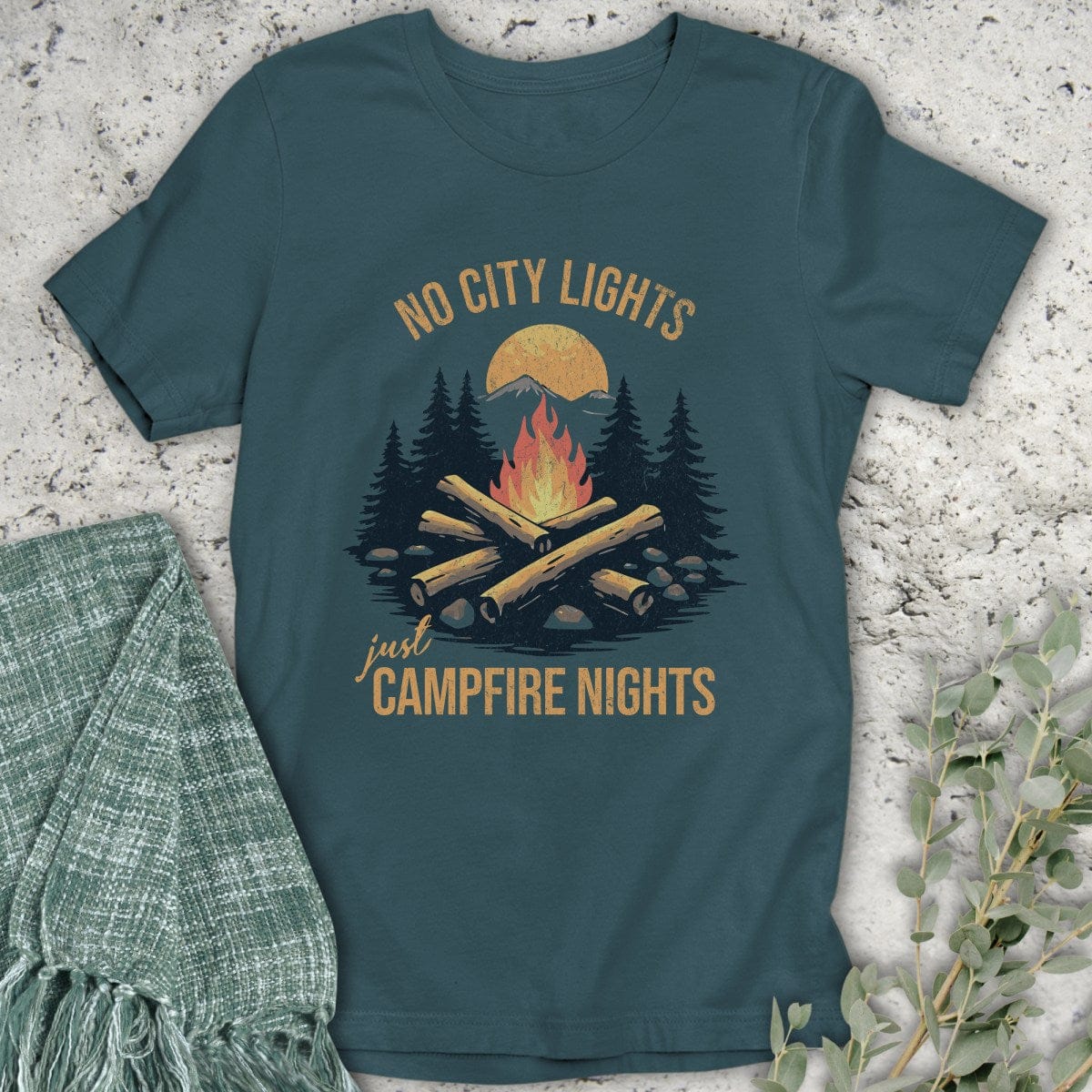 Stepping Green T-Shirt No City Lights Campfire Organic T-Shirt