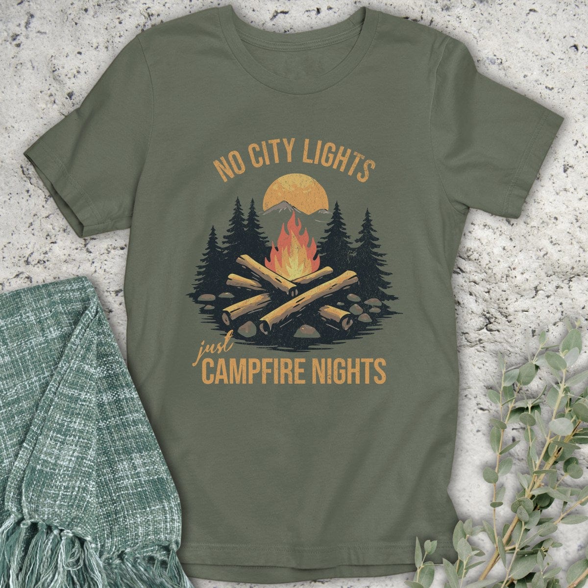 Stepping Green T-Shirt No City Lights Campfire T-Shirt