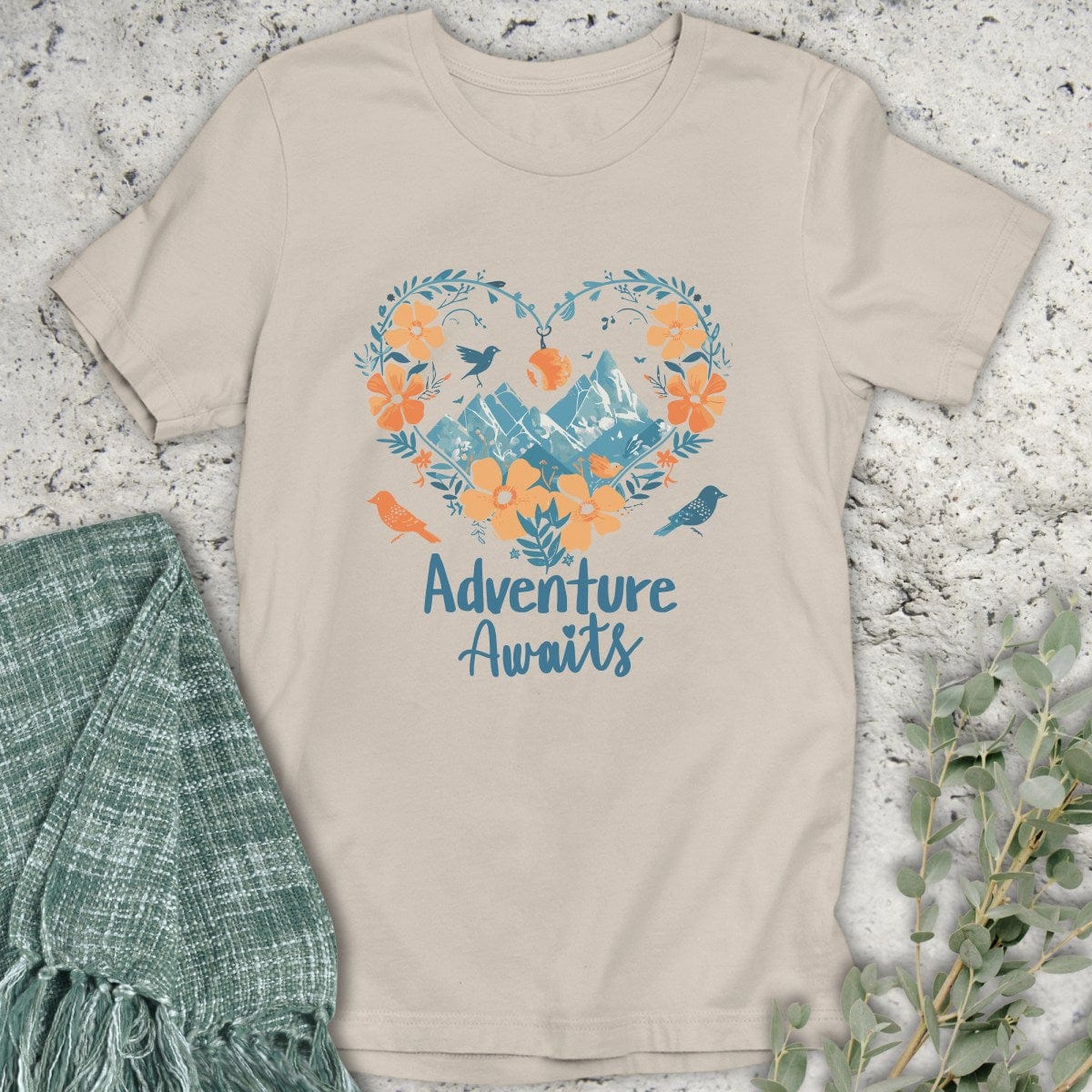 Stepping Green T-Shirt Orange Heart Adventure Awaits T-Shirt