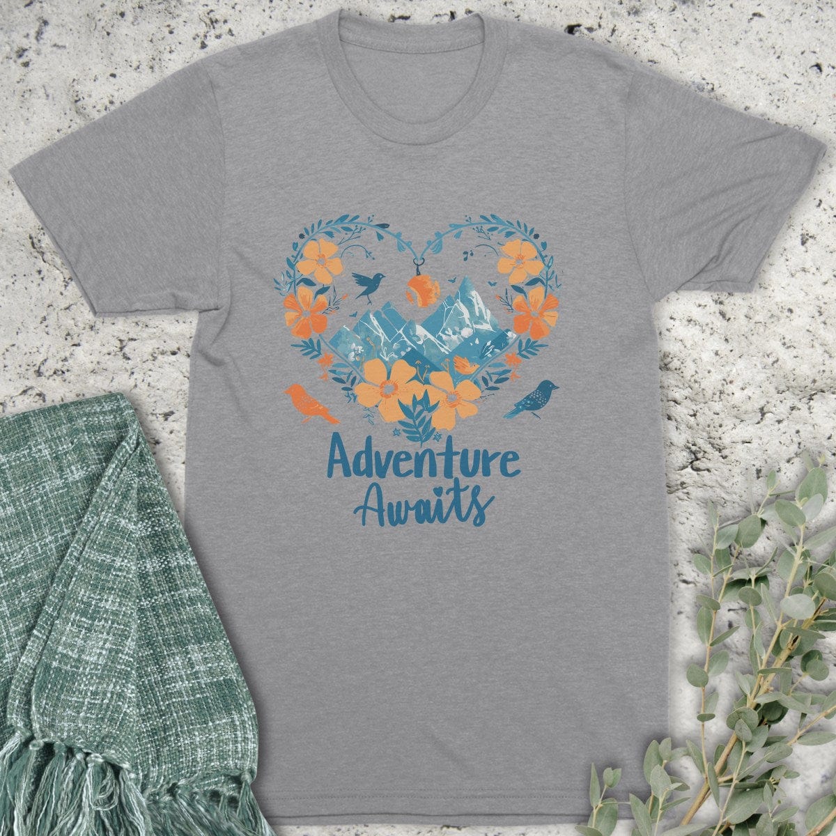 Stepping Green T-Shirt Orange Heart Adventure Awaits T-Shirt