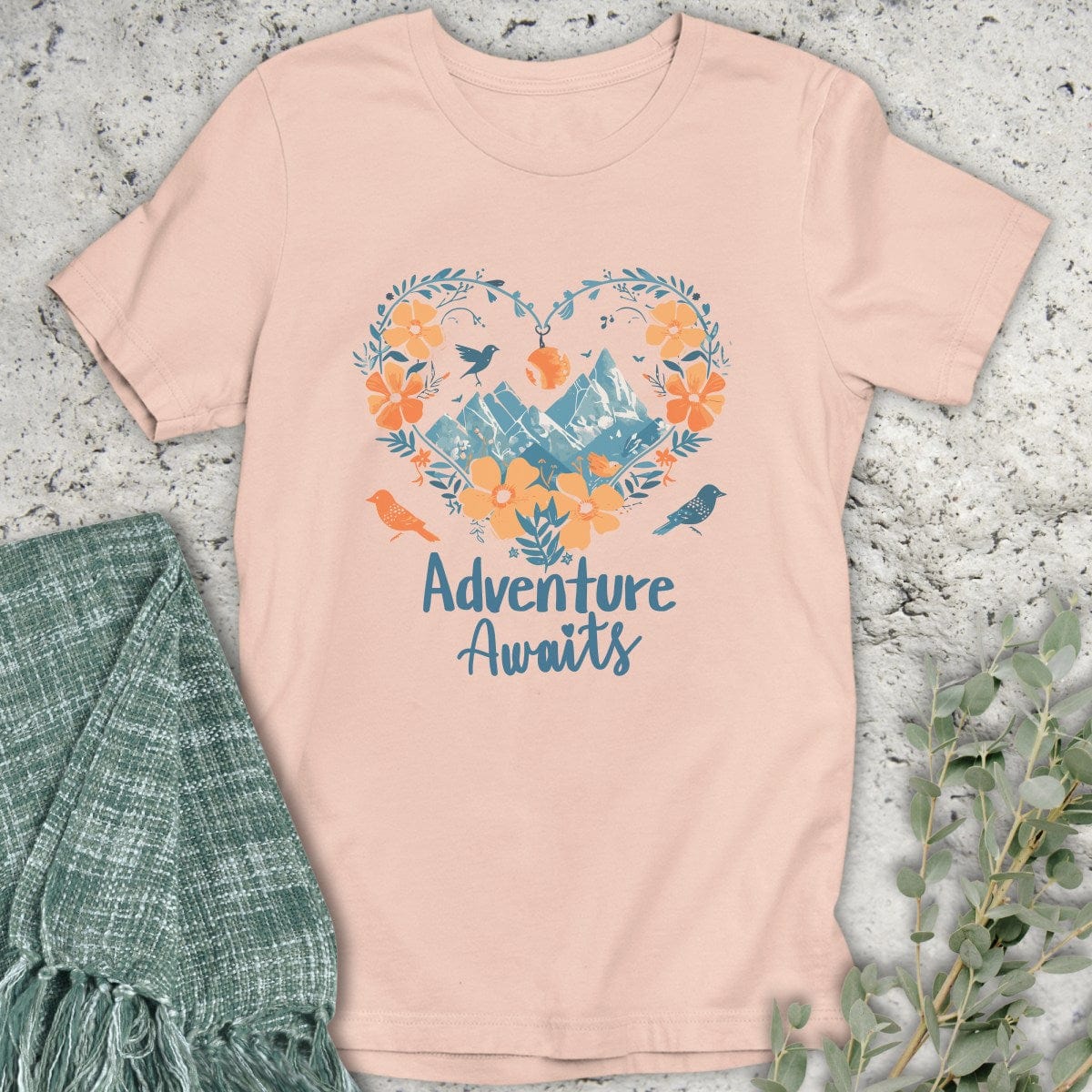 Stepping Green T-Shirt Orange Heart Adventure Awaits T-Shirt