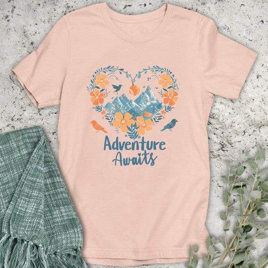 Stepping Green T-Shirt Orange Heart Adventure Awaits T-Shirt