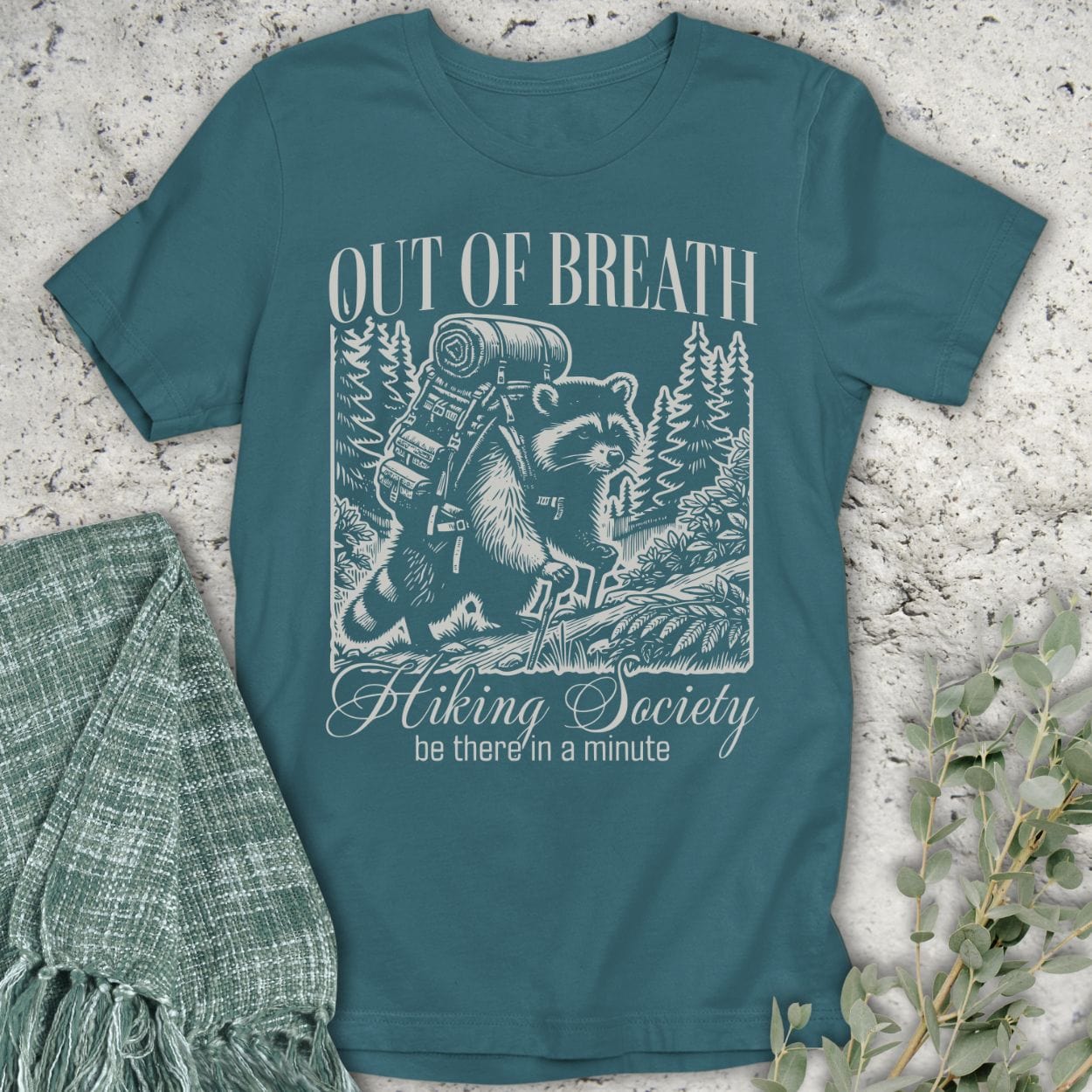 Stepping Green T-Shirt Out of Breath Racoon T-Shirt