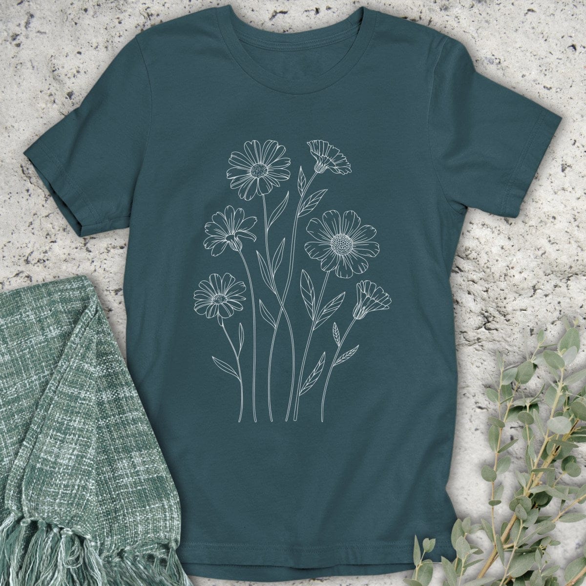 Stepping Green T-Shirt Pressed Flowers Wildflower Organic T-Shirt