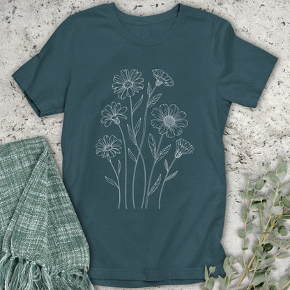 Stepping Green T-Shirt Pressed Flowers Wildflower Organic T-Shirt