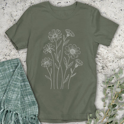 Stepping Green T-Shirt Pressed Flowers Wildflower Organic T-Shirt