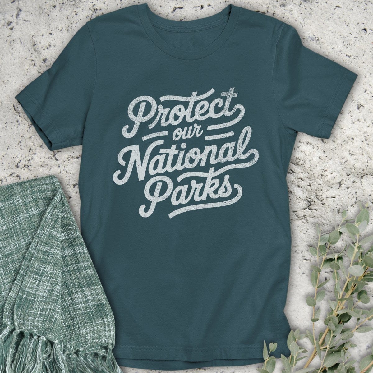 Stepping Green T-Shirt Protect National Parks Script Organic T-Shirt