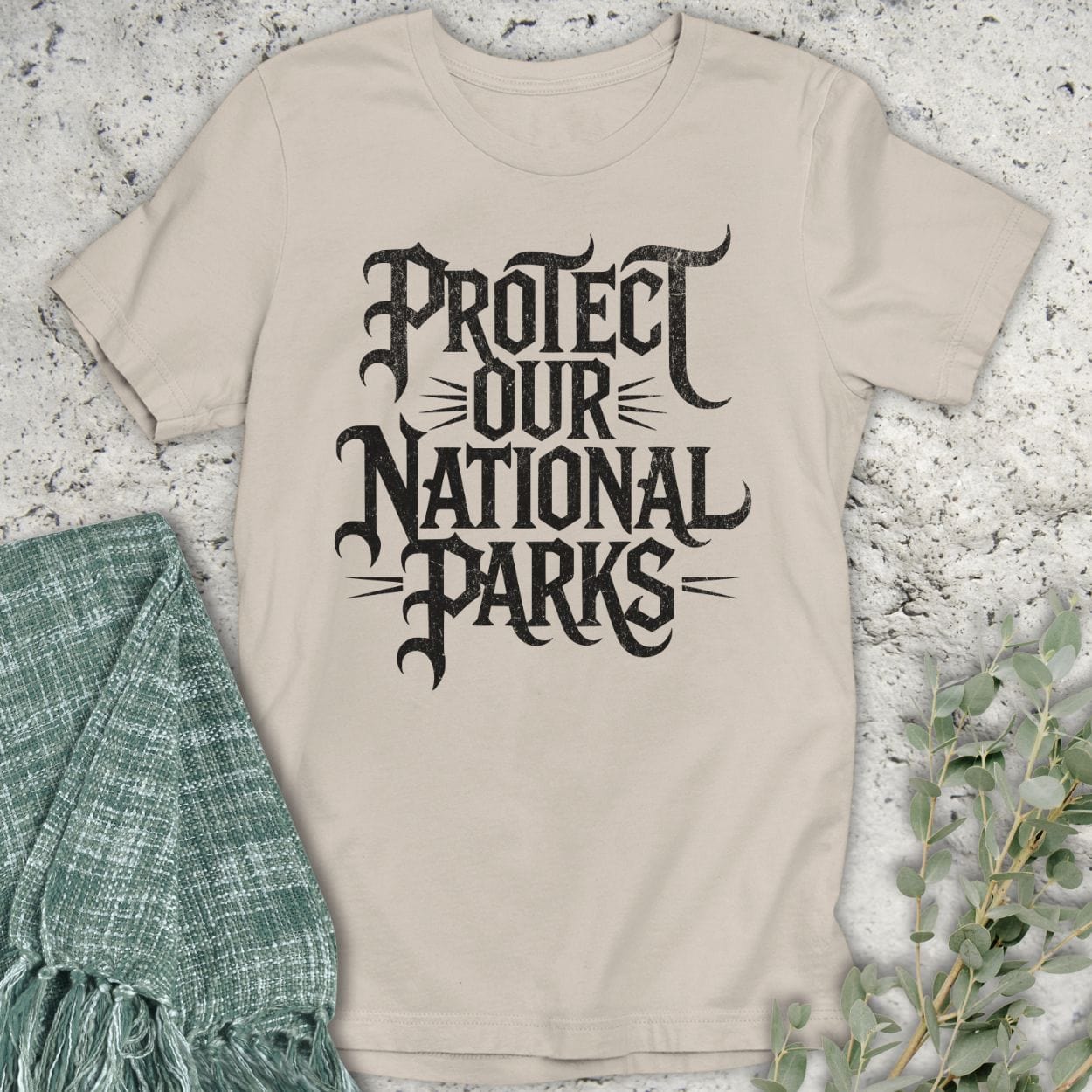 Stepping Green T-Shirt Protect Parks Gothic Text T-Shirt