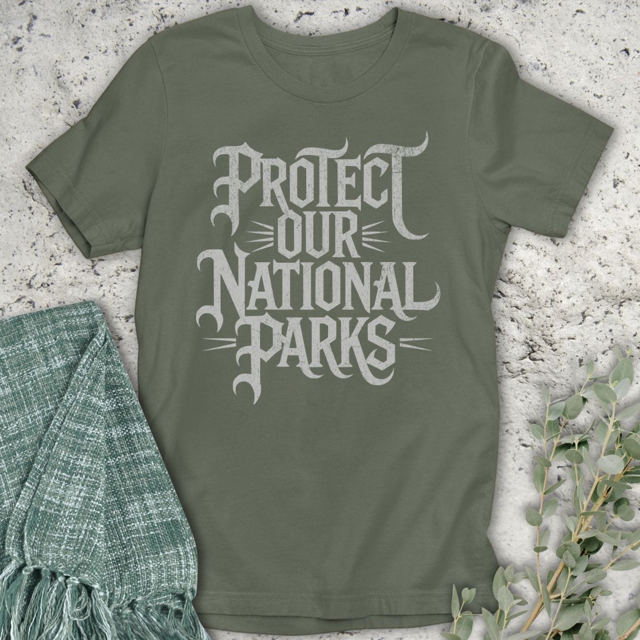 Stepping Green T-Shirt Protect Parks Gothic Text T-Shirt