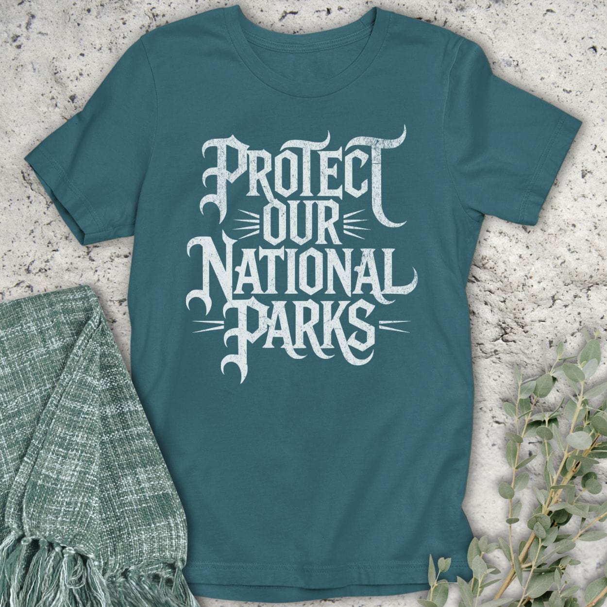 Stepping Green T-Shirt Protect Parks Gothic Text T-Shirt