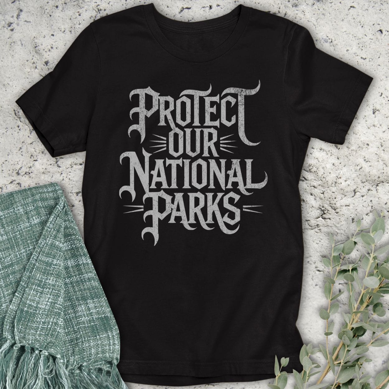 Stepping Green T-Shirt Protect Parks Gothic Text T-Shirt