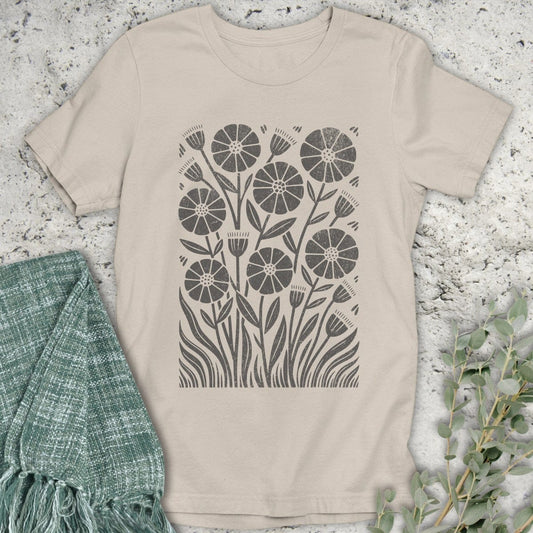 Stepping Green T-Shirt Retro Wildflower Garden Organic T-Shirt
