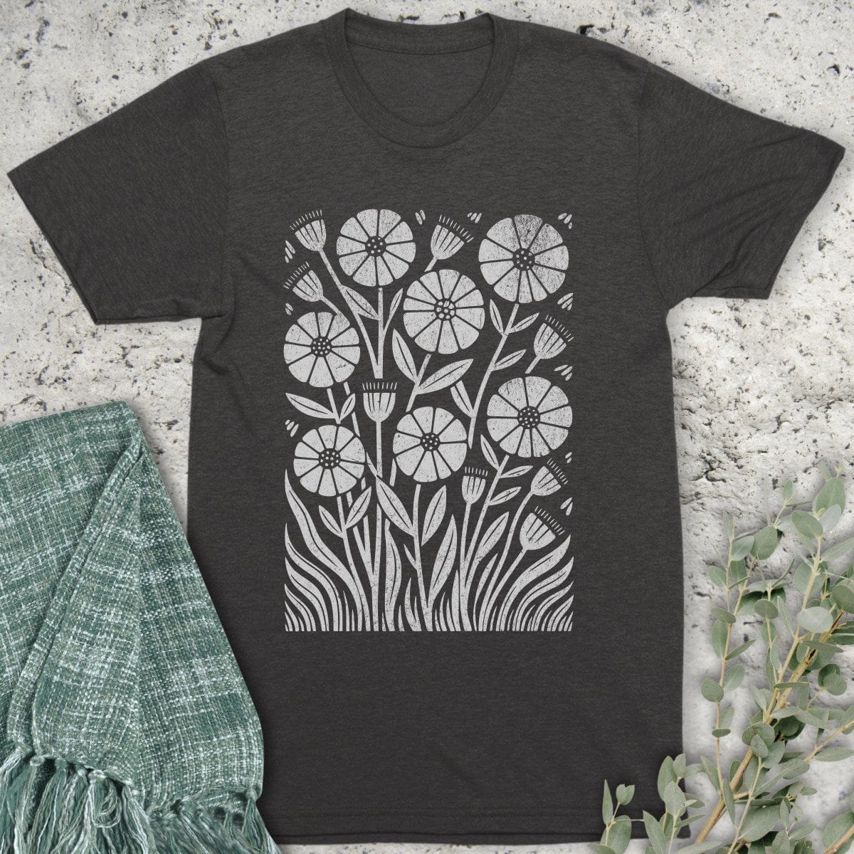 Stepping Green T-Shirt Retro Wildflower Garden Organic T-Shirt