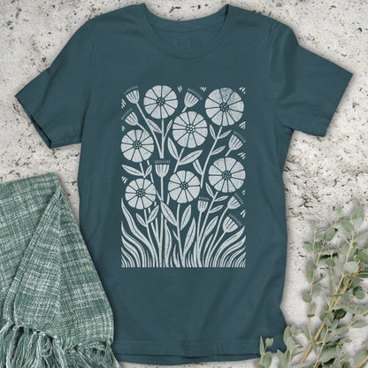 Stepping Green T-Shirt Retro Wildflower Garden Organic T-Shirt