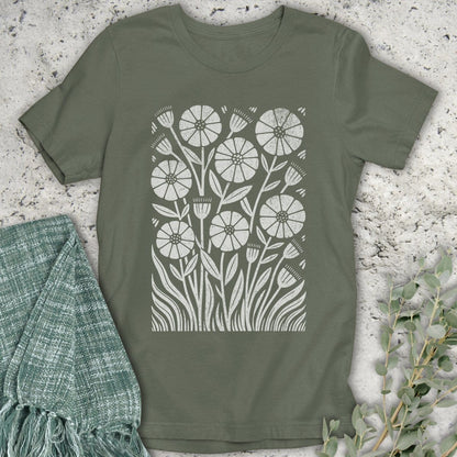 Stepping Green T-Shirt Retro Wildflower Garden Organic T-Shirt