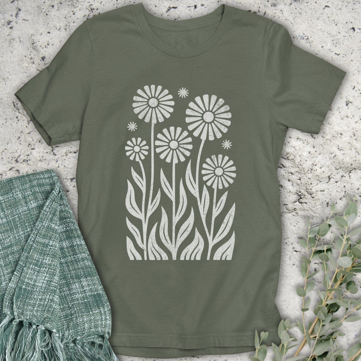 Stepping Green T-Shirt Retro Wildflower Mono Organic T-Shirt