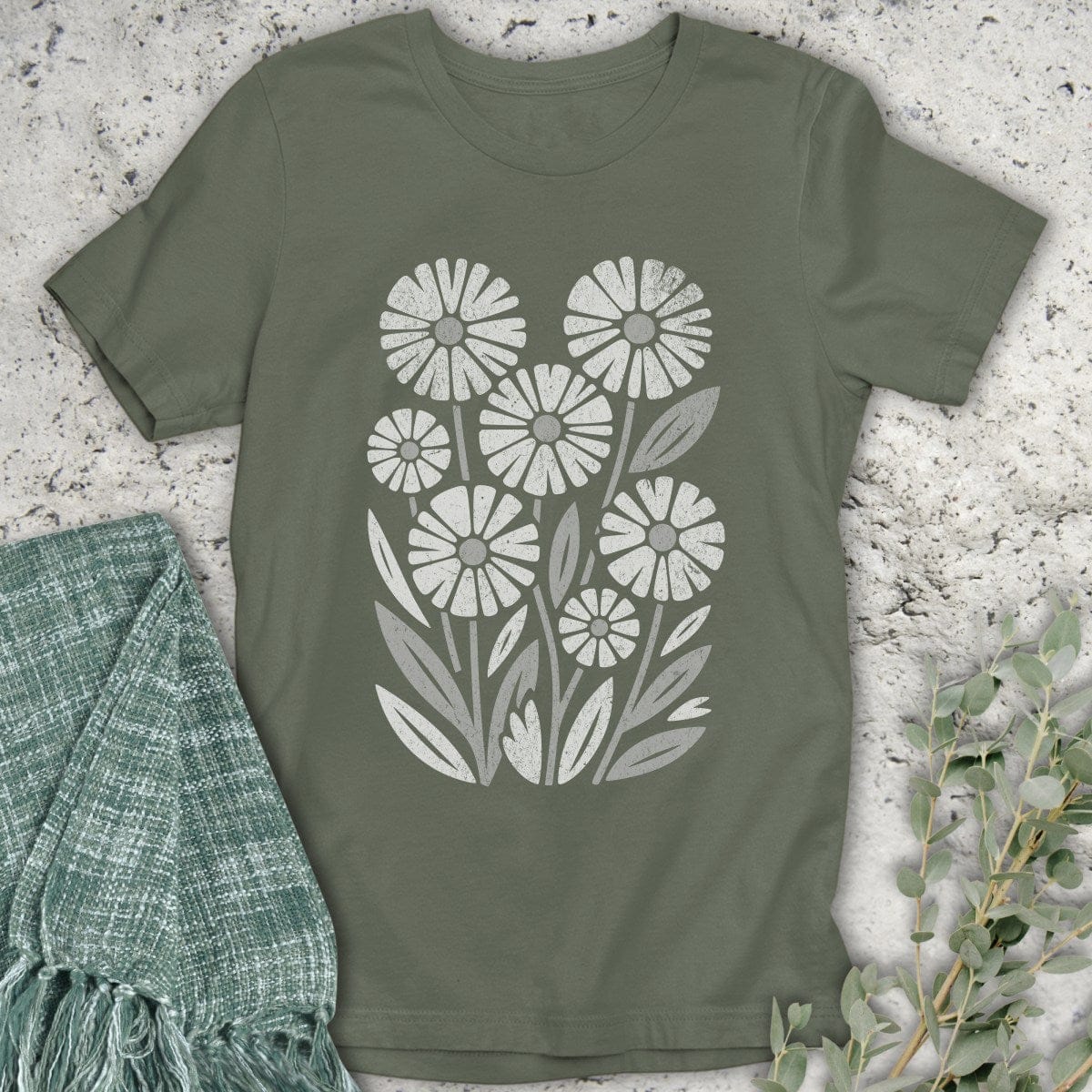 Stepping Green T-Shirt Retro Wildflower Organic T-Shirt