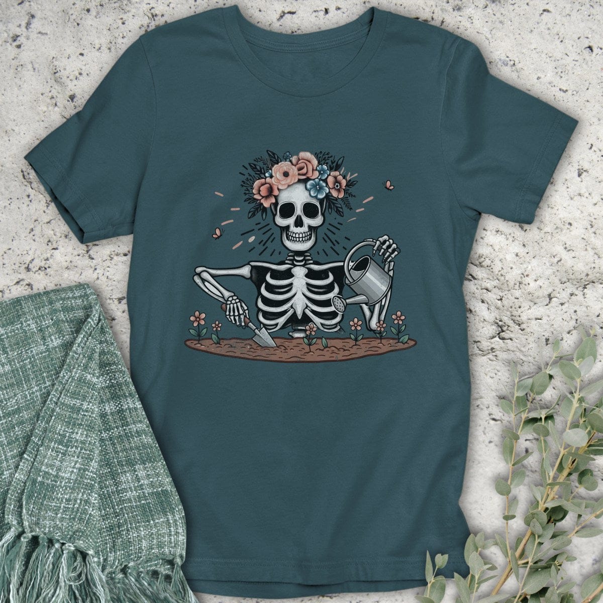 Stepping Green T-Shirt Skeleton Gardener Organic T-Shirt