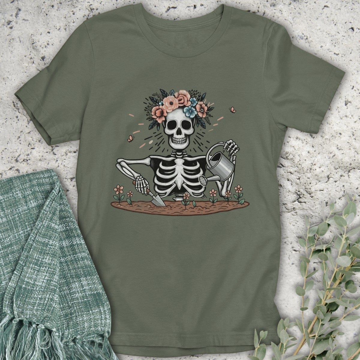 Stepping Green T-Shirt Skeleton Gardener Organic T-Shirt