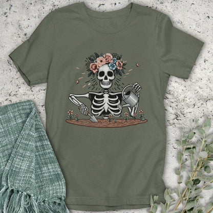 Stepping Green T-Shirt Skeleton Gardener Organic T-Shirt