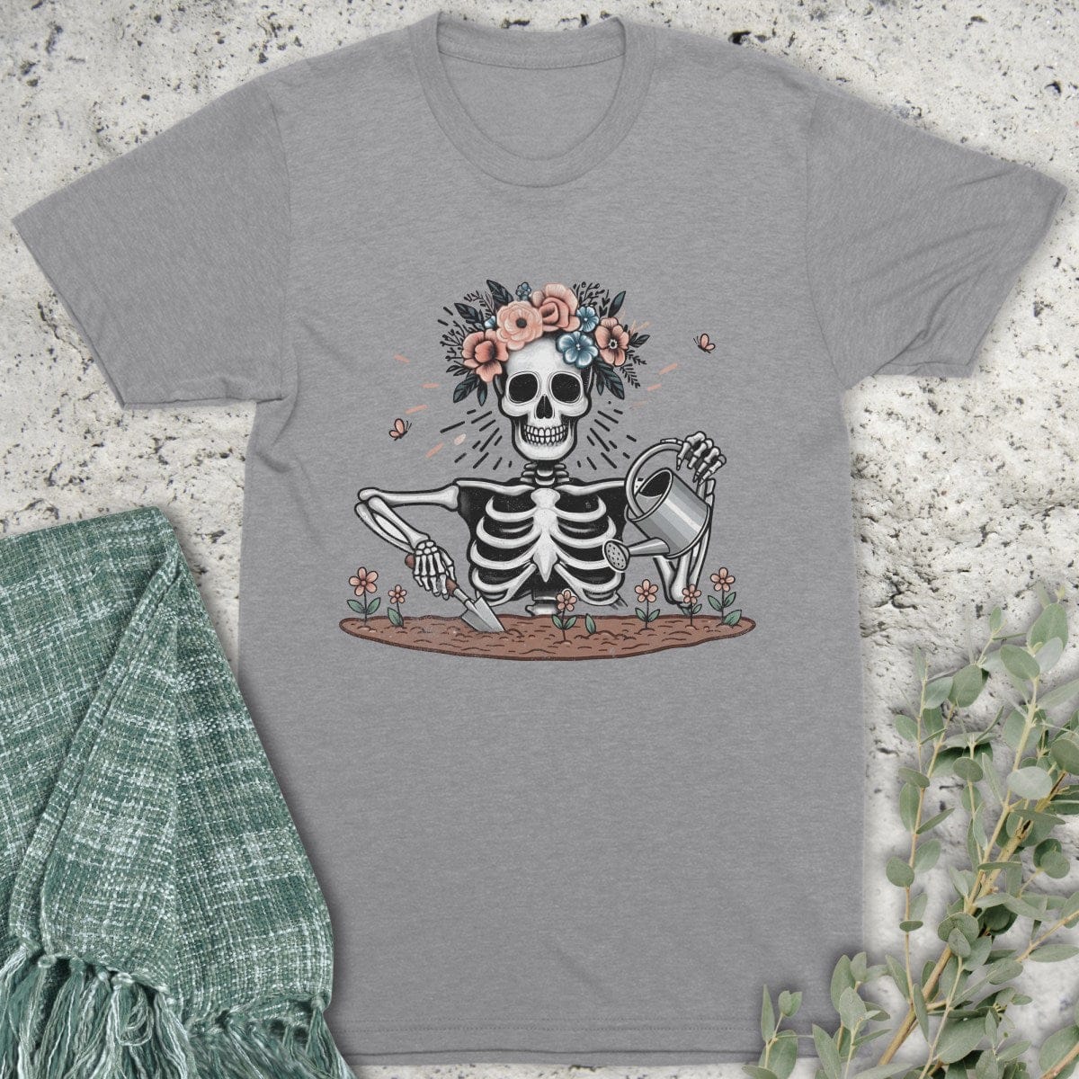 Stepping Green T-Shirt Skeleton Gardener Organic T-Shirt