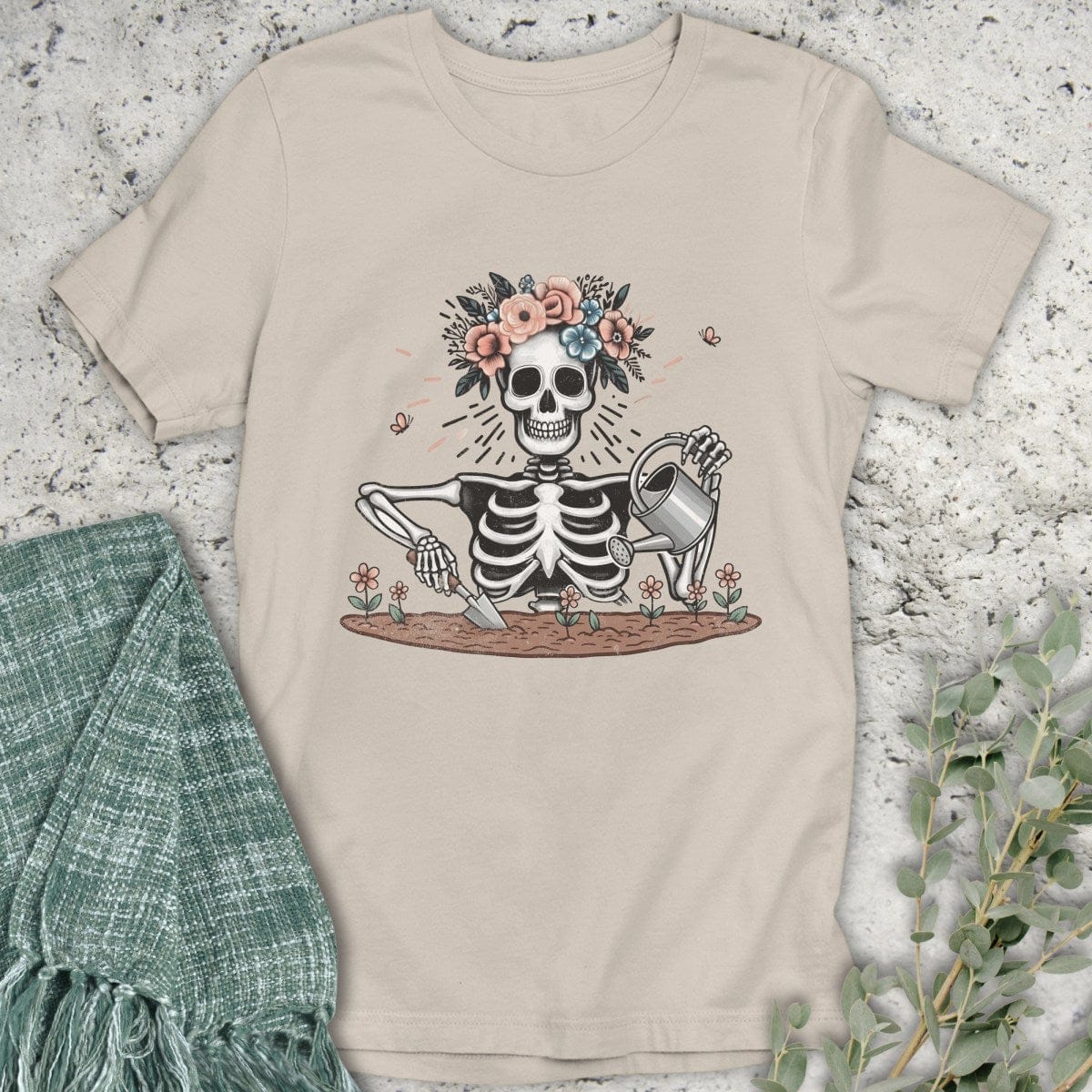 Stepping Green T-Shirt Skeleton Gardener Organic T-Shirt