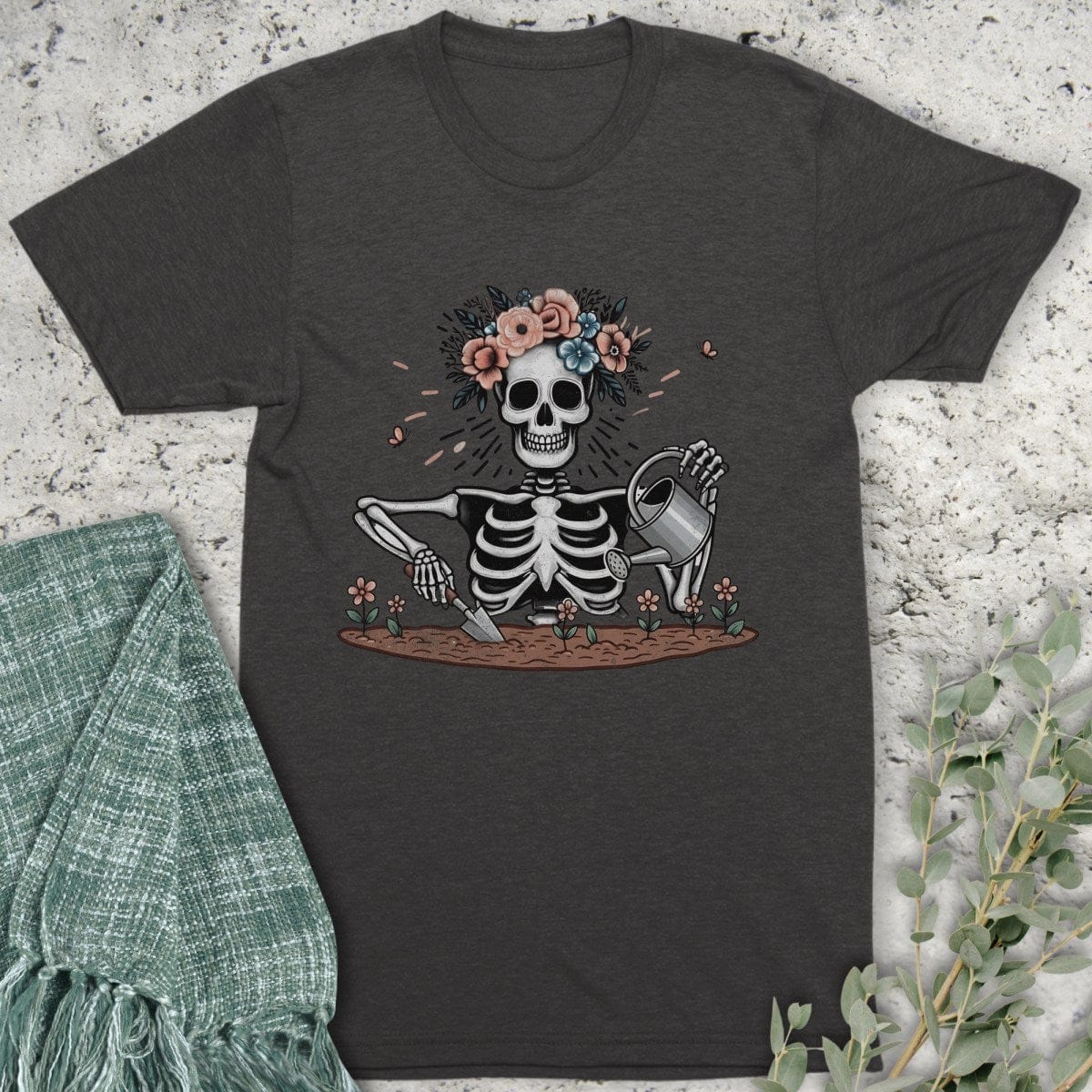 Stepping Green T-Shirt Skeleton Gardener Organic T-Shirt