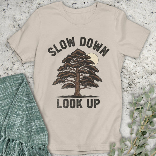 Stepping Green T-Shirt Slow Down Look Up Organic T-Shirt