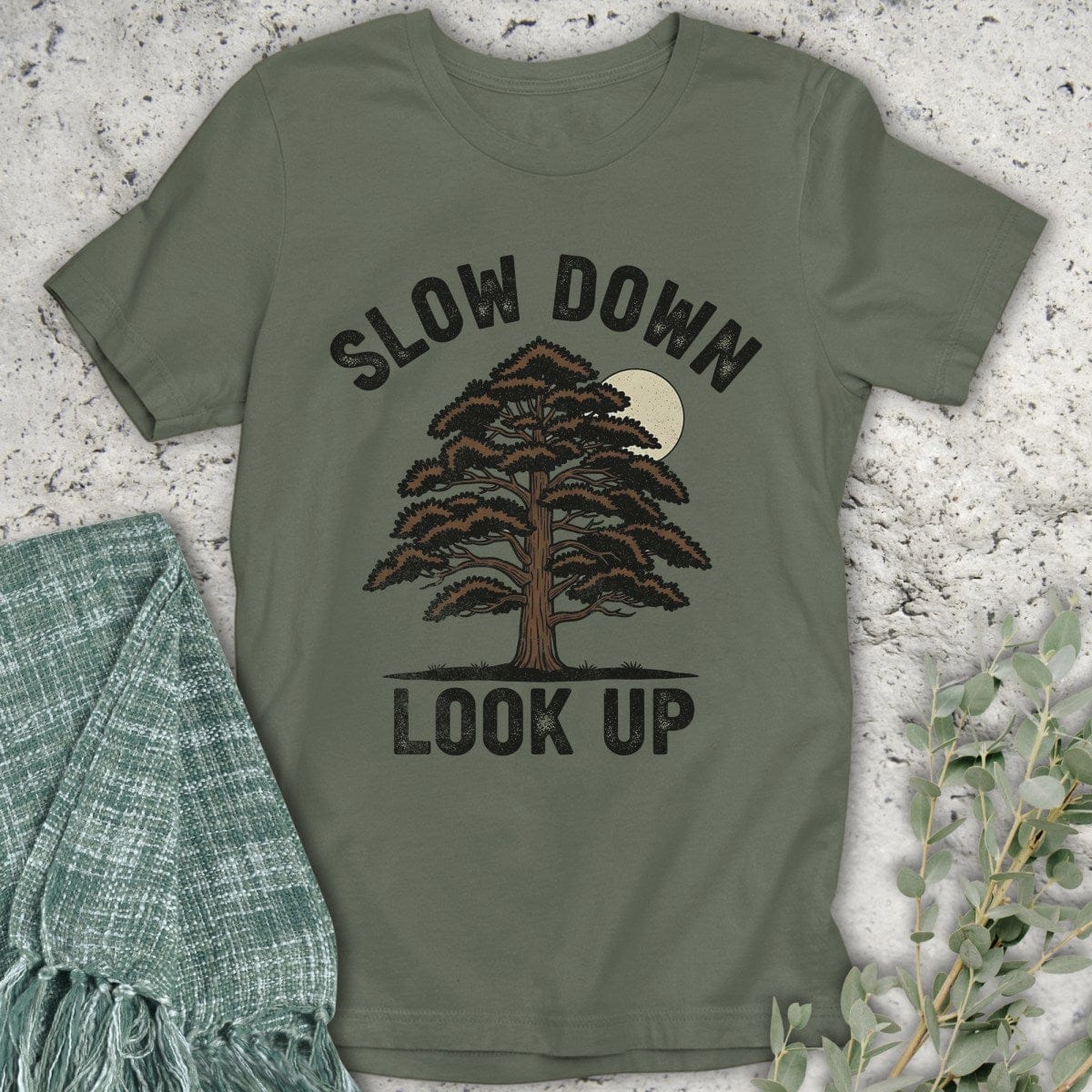 Stepping Green T-Shirt Slow Down Look Up Organic T-Shirt