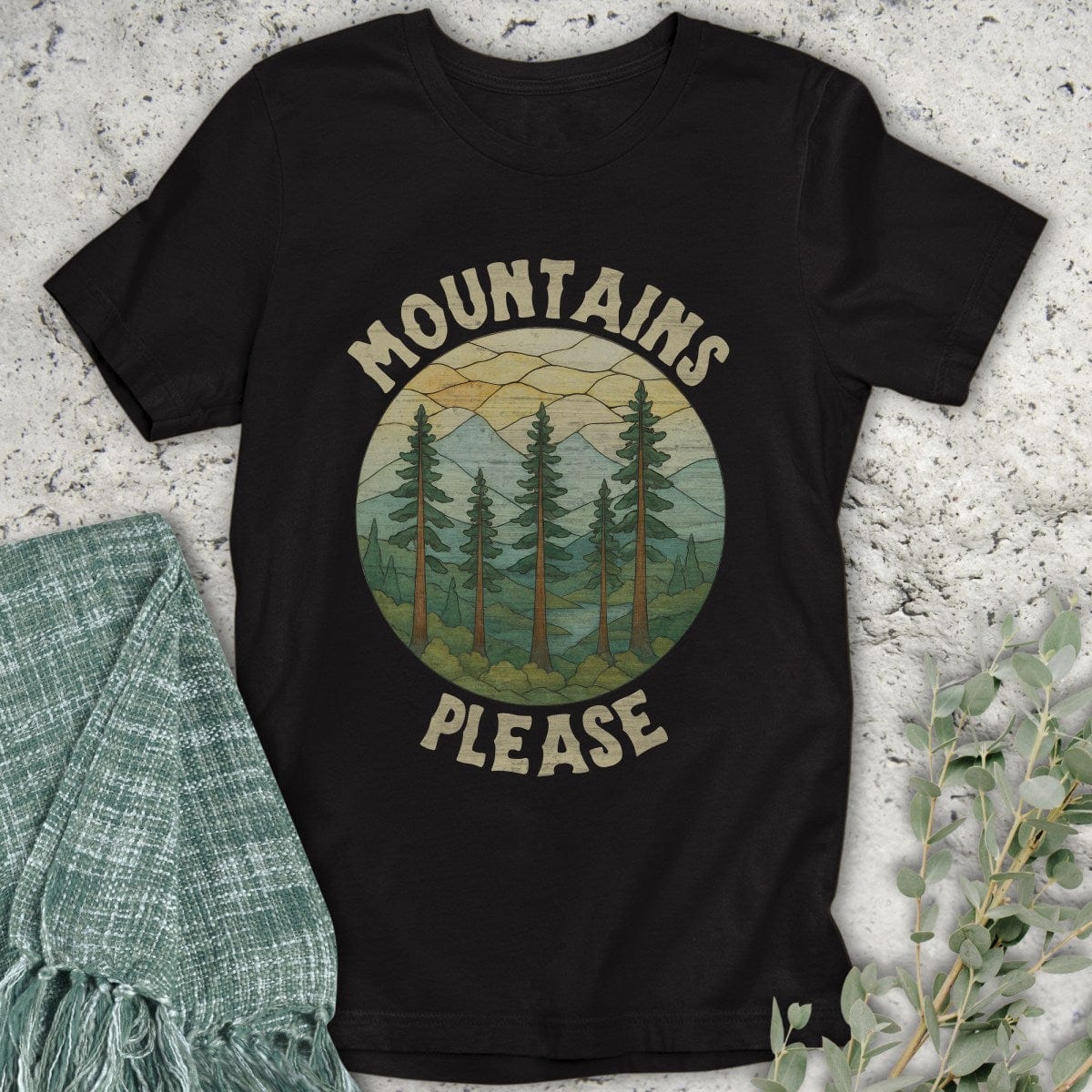 Stepping Green T-Shirt Stained Glass Mountains Please T-Shirt