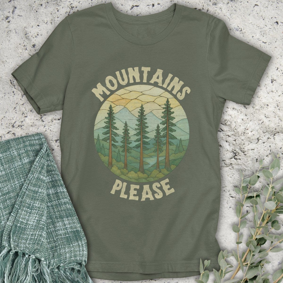 Stepping Green T-Shirt Stained Glass Mountains Please T-Shirt