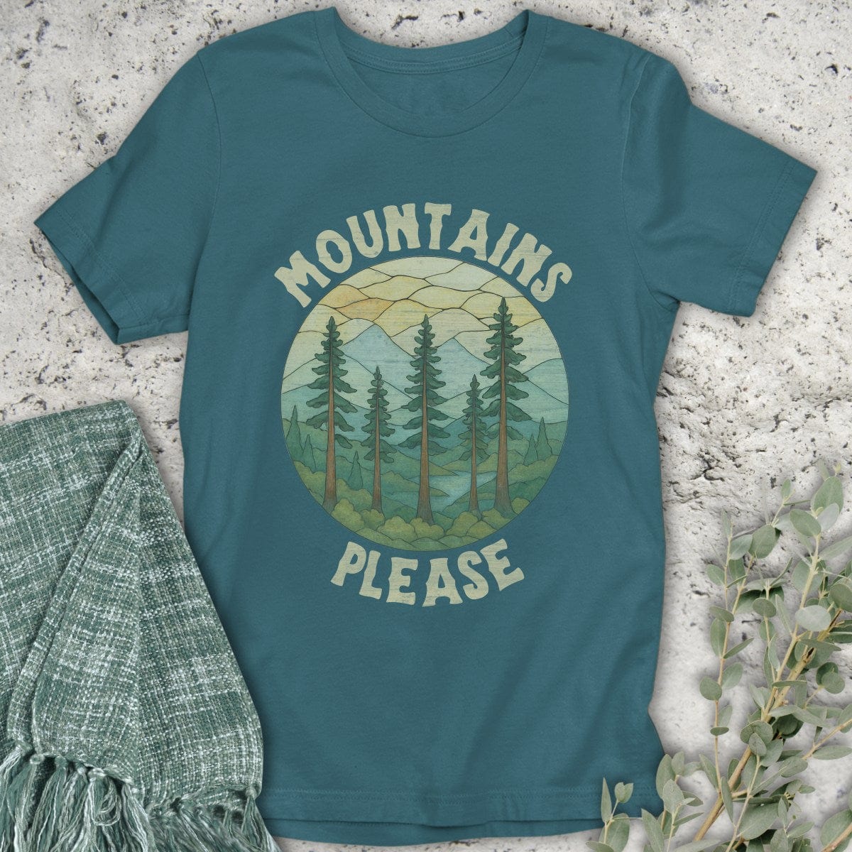 Stepping Green T-Shirt Stained Glass Mountains Please T-Shirt