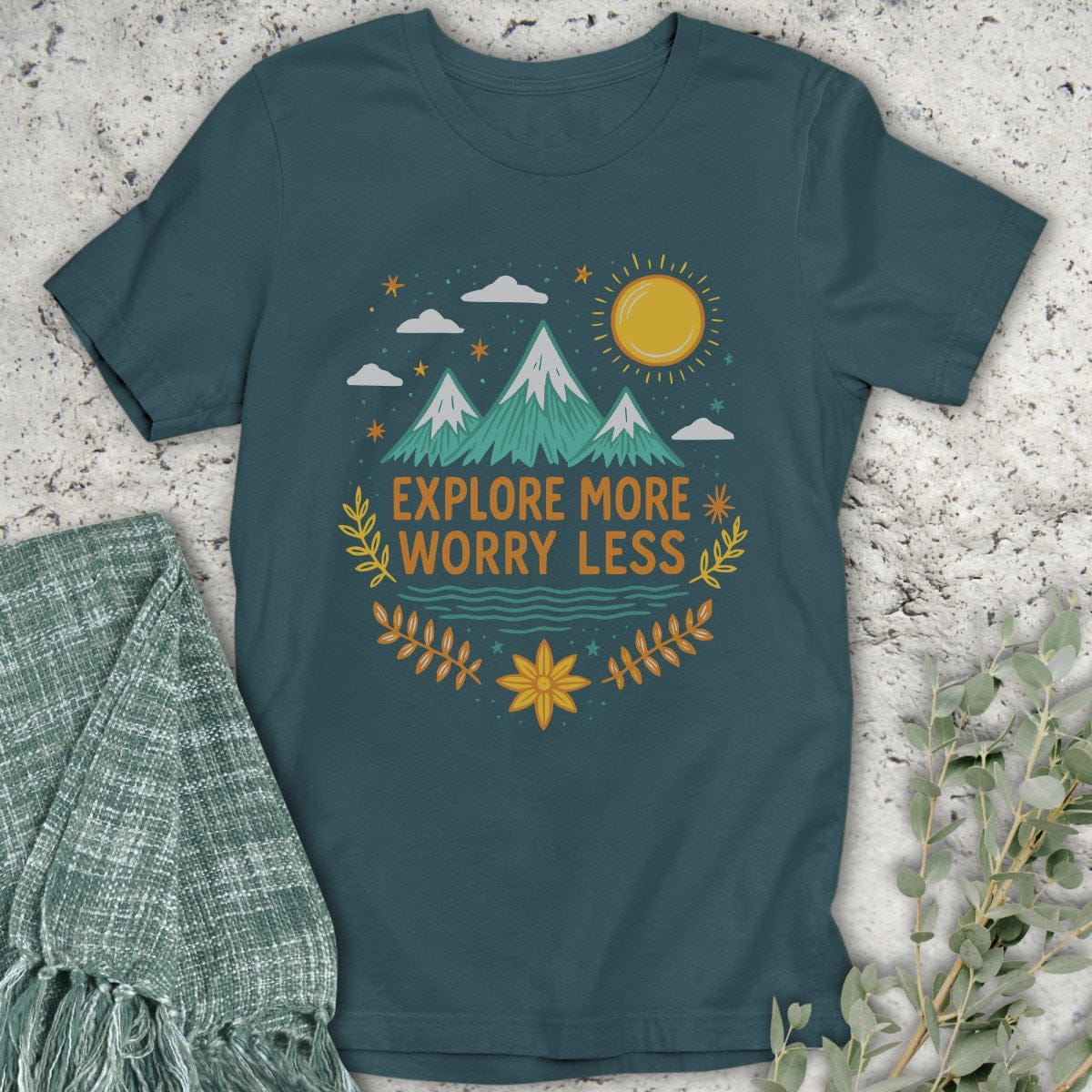 Stepping Green T-Shirt Stars Explore More Worry Less Organic T-Shirt