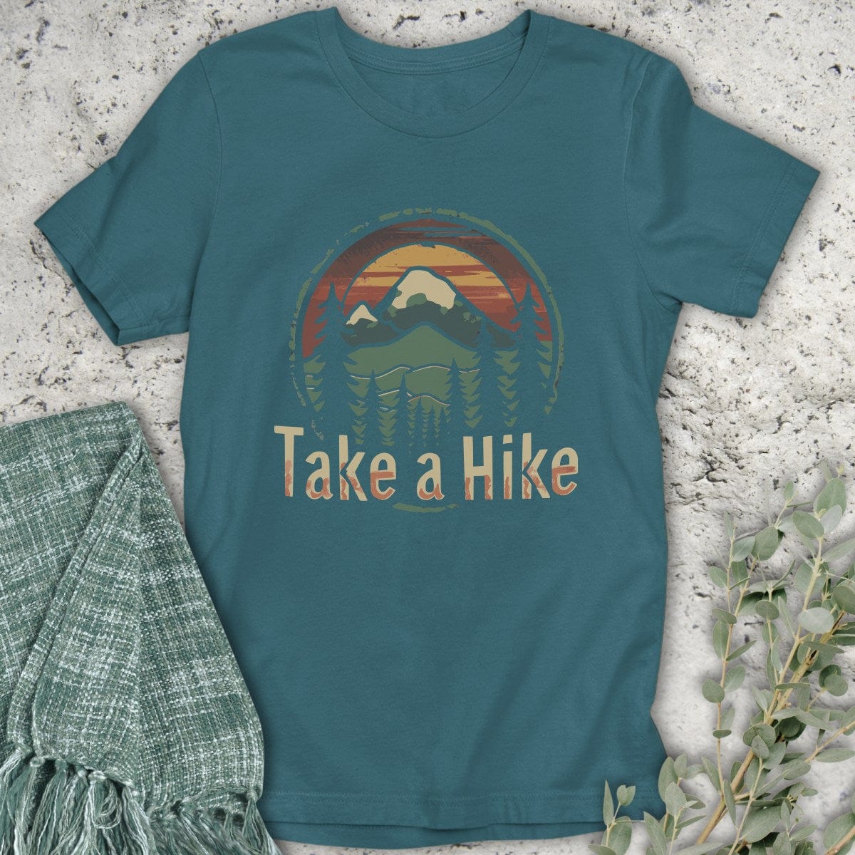 Stepping Green T-Shirt Sun Take A Hike Badge T-Shirt