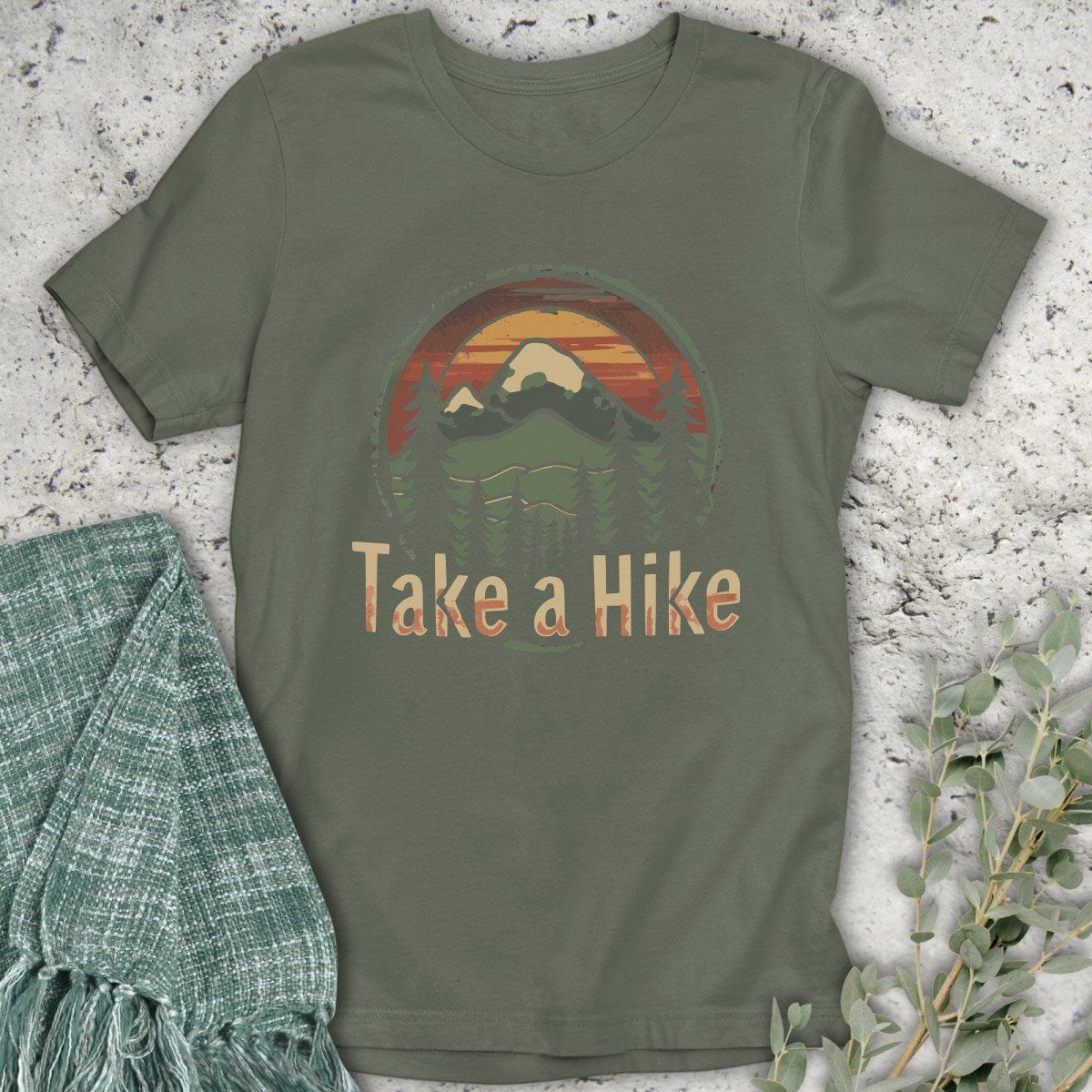 Stepping Green T-Shirt Sun Take A Hike Badge T-Shirt
