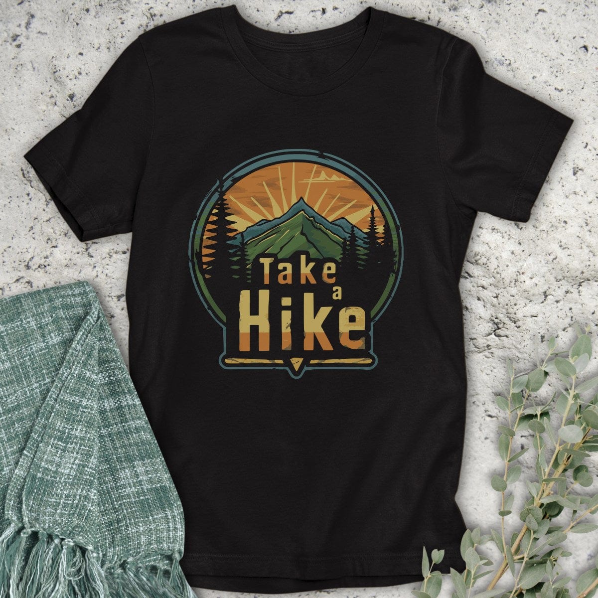 Stepping Green T-Shirt Sunset Take A Hike Badge T-Shirt