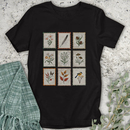 Stepping Green T-Shirt Vintage Nature Stamps T-Shirt