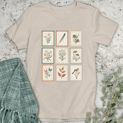 Stepping Green T-Shirt Vintage Nature Stamps T-Shirt