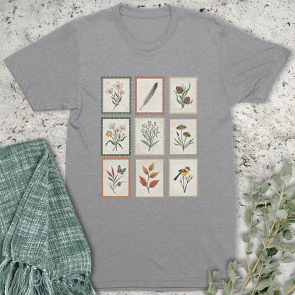 Stepping Green T-Shirt Vintage Nature Stamps T-Shirt