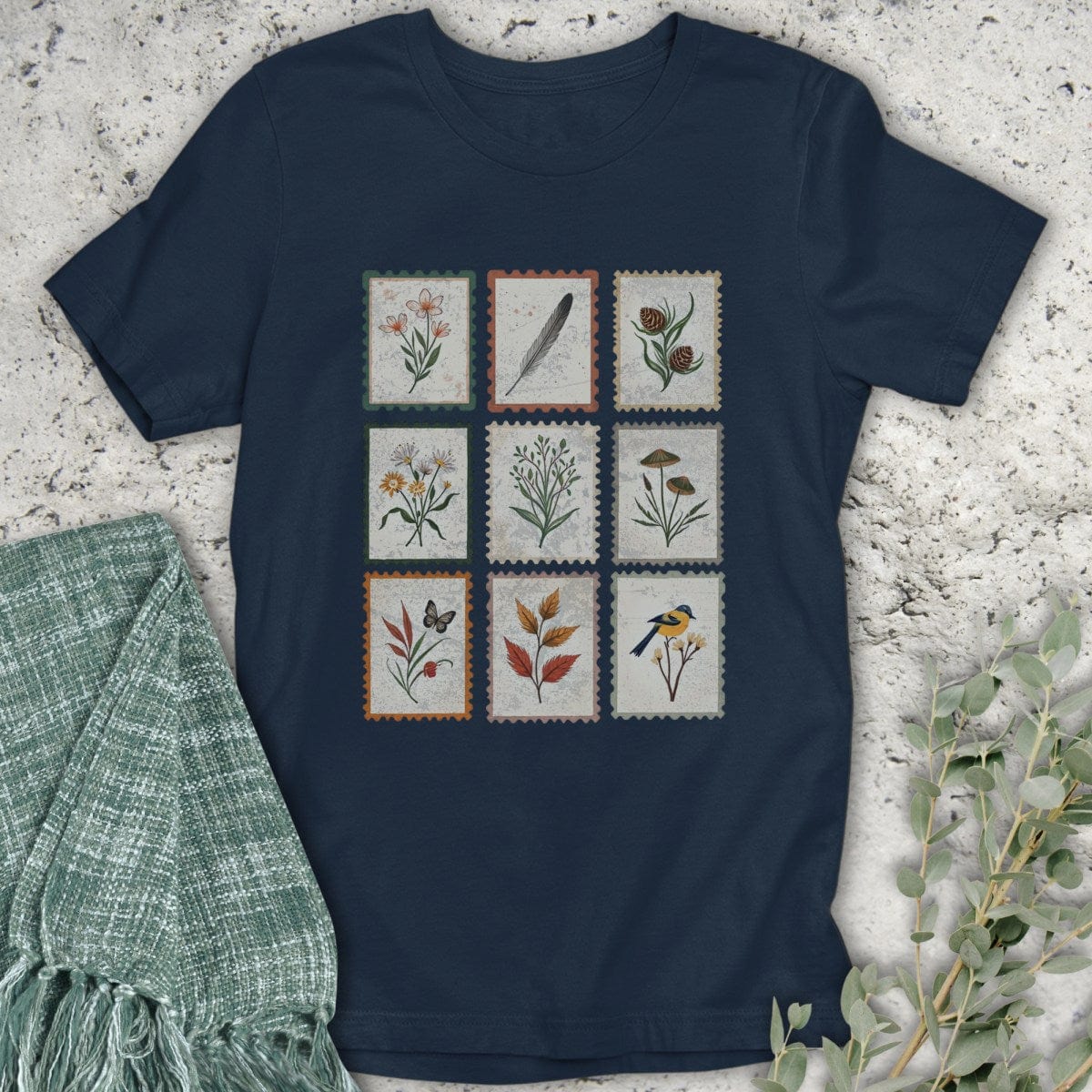 Stepping Green T-Shirt Vintage Nature Stamps T-Shirt