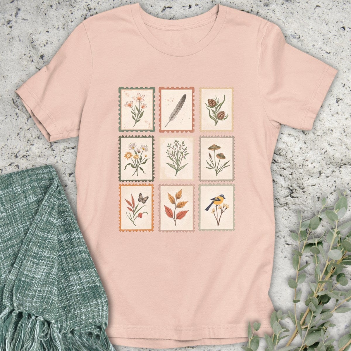 Stepping Green T-Shirt Vintage Nature Stamps T-Shirt