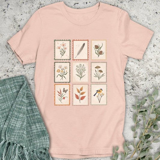 Stepping Green T-Shirt Vintage Nature Stamps T-Shirt