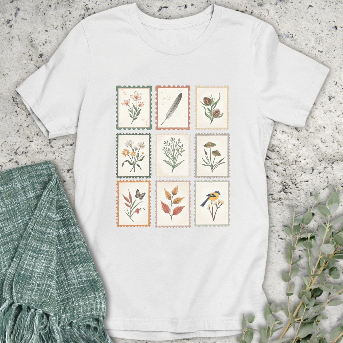 Stepping Green T-Shirt Vintage Nature Stamps T-Shirt