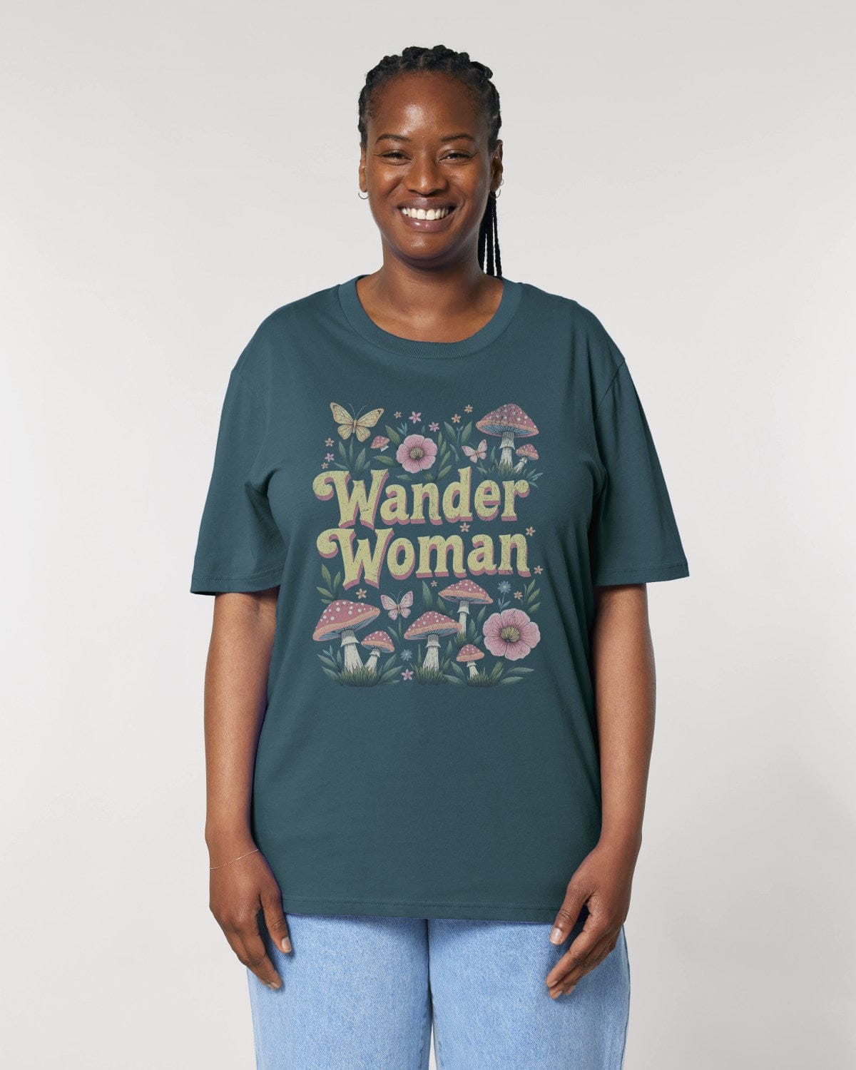 Stepping Green T-Shirt Wander Woman Mushroom Organic T-Shirt